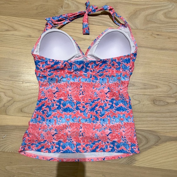 🌸HP!! 🌼 Summer Mae Maternity Halter Top Bathing Suit Tankini Top Pink Blue - Picture 6 of 6